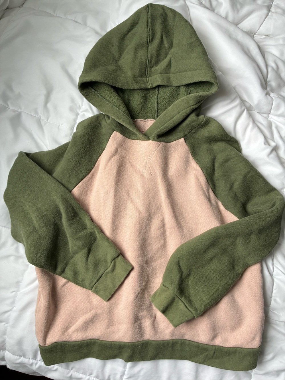 Madewell Women’s Olive Green & Cream Hooded Pullover Sweater